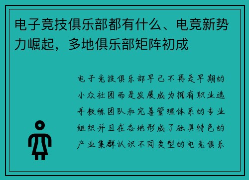电子竞技俱乐部都有什么、电竞新势力崛起，多地俱乐部矩阵初成